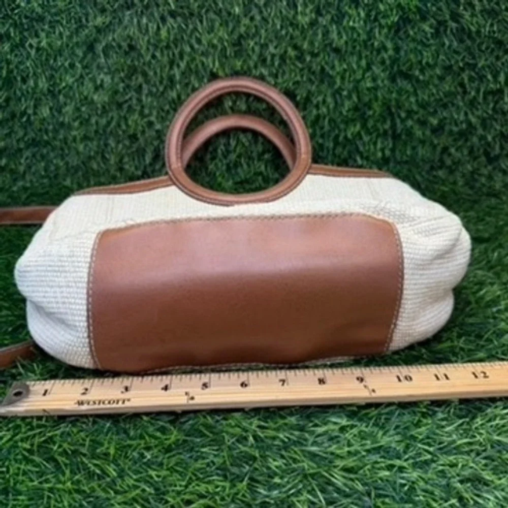 Fossil‎ Bag Womens Satchel Crossbody Cream Brown Woven Leather Stripe Y2K Boho
